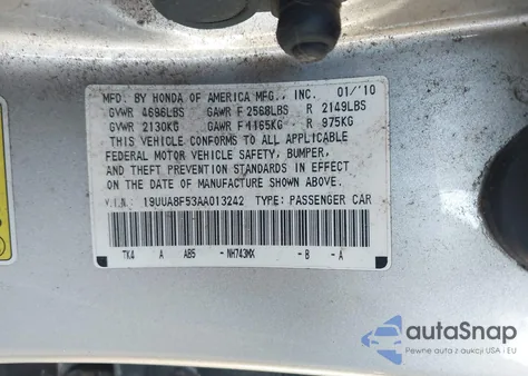2010 Acura Tl 3.5 z USA, uszkodzony, nr VIN 19UUA8F53AA013242